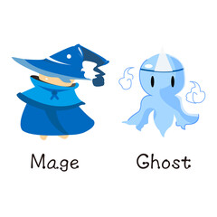 A mage wearing a blue robe and  ghost premium vector