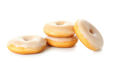 Fototapeta na wymiar Tasty donuts isolated on white background