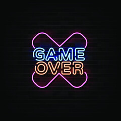 Game Over neon sign, Gaming design template