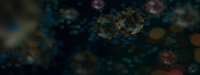 Naklejka na ściany i meble Coronavirus outbreak and coronaviruses influenza background as a 3D render concept arts