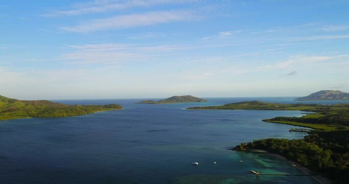 Aerial Pan Shot of Matacawalevu Island in Fiji