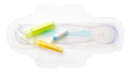Women hygienic pads and tampons isolated on white