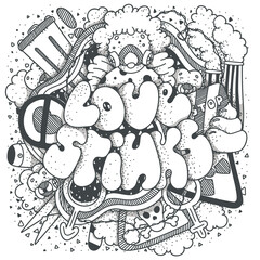 I hate valentines day. Greeting card with lettering and doodles.