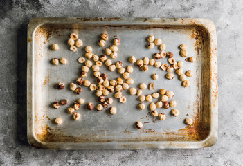 Hazelnuts on the rustic background. Background and textures. 