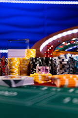 Casino set with Roulette, cards, dice and chips