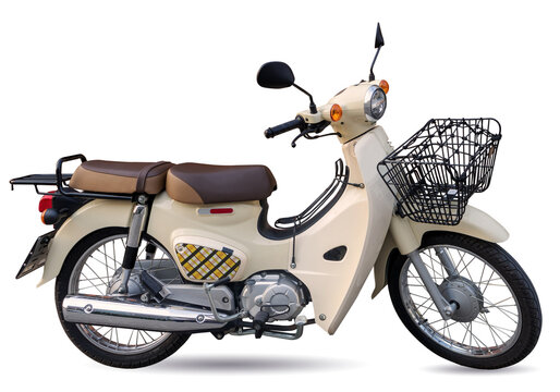 Vintage white motorcycle on white background. 