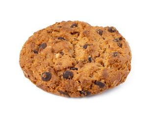 Close up of chocolate chip cookie isolated on white
