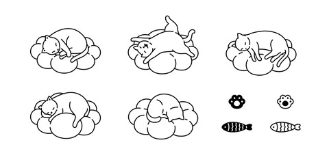cat vector kitten calico icon sleeping cloud fish paw footprint pet cartoon character symbol scarf illustration doodle design