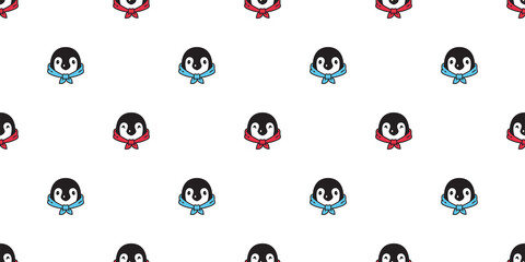 penguin Seamless pattern bird vector head face scarf cartoon doodle isolated repeat wallpaper tile background illustration design