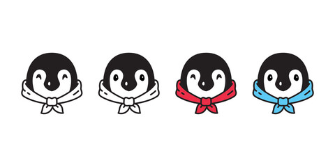 penguin vector bird icon logo head face scarf cartoon character illustration symbol doodle graphic design