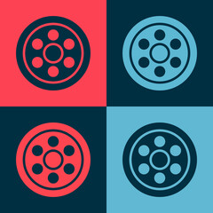 Pop art Alloy wheel for a car icon isolated on color background. Vector Illustration.