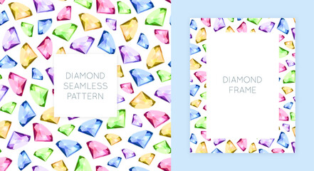 Diamond frame and seamless pattern.