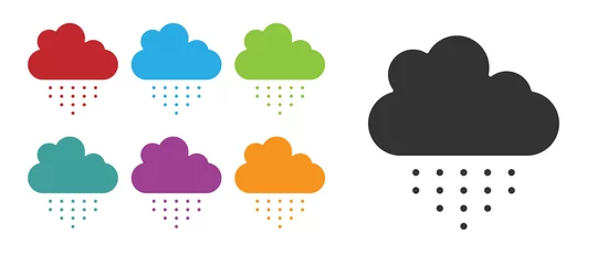 Tuinposter Black Cloud with rain icon isolated on white background. Rain cloud precipitation with rain drops. Set icons colorful. Vector. © Kostiantyn