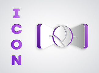 Paper cut Bow tie icon isolated on grey background. Paper art style. Vector.