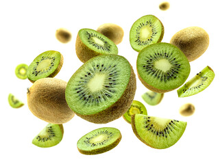 Fototapeta premium Kiwi fruit levitating on a white background