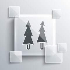 Grey Christmas tree icon isolated on grey background. Merry Christmas and Happy New Year. Square glass panels. Vector.
