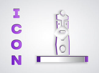 Paper cut Slavic pagan idol icon isolated on grey background. Antique ritual wooden idol. Paper art style. Vector.