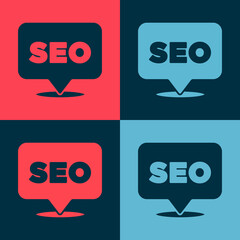 Pop art SEO optimization icon isolated on color background. Vector.