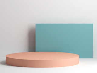Abstract geometric installation with pink podium, 3d