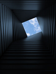 Fototapeta premium Abstract dark twisted tunnel with white square window