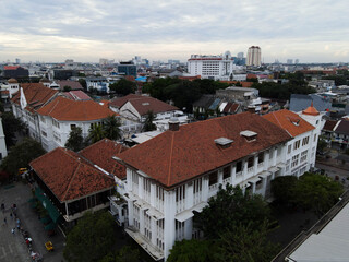 Fototapeta na wymiar Aerial view of Jakarta cityscape background at Kota Tua, Batavia old city