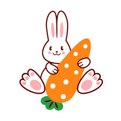 .Cute Easter Bunny with carrot. Vector cartoon illustration..