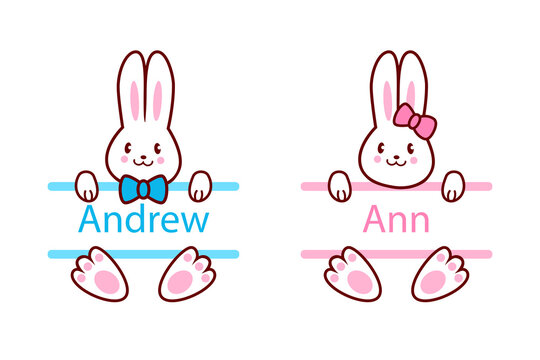 . Easter bunny. Boy and girl. Name Plate Design.Clipart for personal invitations.Vector image..