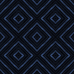 Watercolor geometric geometrical shapes seamless pattern. Dark indigo blue stripes background