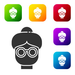 Black Grandmother icon isolated on white background. Set icons in color square buttons. Vector.