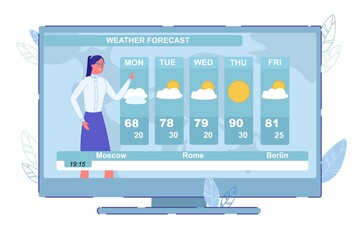 Weather Forecast Television News on TV-Set Screen