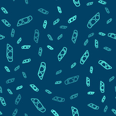 Green line Car headlight icon isolated seamless pattern on blue background. Vector Illustration.