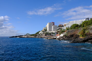 Naklejka premium Funchal coastline and hotels, Lido area, Madeira Island, Portugal