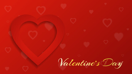 Red background for Valentine's Day. White and red hearts in a neomorphic style. Abstract. Minimalist. Vector
