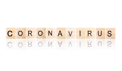 Corona virus wooden word.