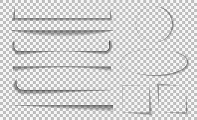 Page line divider. Shadow lines border for design web page or paper sheet on transparent background. Set of realistic bar of shade. vector illustration