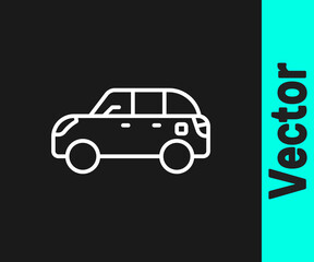 White line Hatchback car icon isolated on black background. Vector.