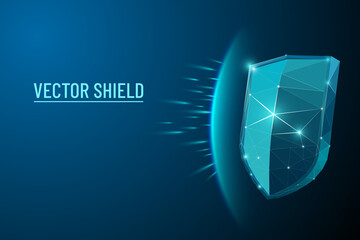 Vector illustration of low polygonal shield with glowing effect