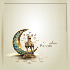 islamic greeetings ramadan kareem card design with lanterns and crescent - obrazy, fototapety, plakaty