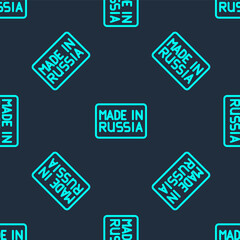 Green line Made in Russia icon isolated seamless pattern on blue background. Vector.