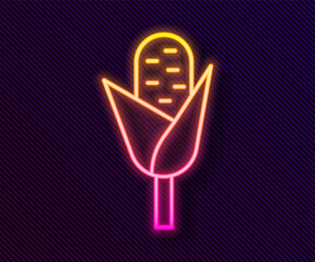 Glowing neon line Corn icon isolated on black background. Vector.