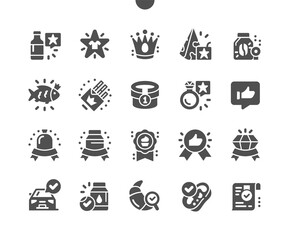 Premium Quality. Best choise. Quality luxury mark. Premium coffee, food, clothing, chocolate, fish, baking, jewel and car. Vector Solid Icons. Simple Pictogram