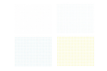 white background with squares of colorful dots	