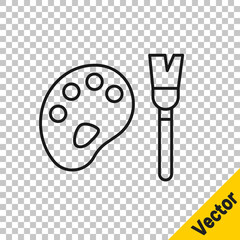 Black line Paint brush with palette icon isolated on transparent background. Vector.