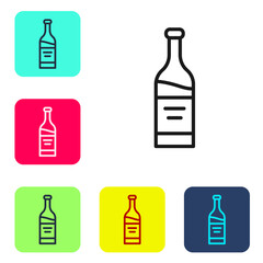 Black line Bottle of wine icon isolated on white background. Set icons in color square buttons. Vector.