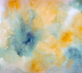 Watercolor abstract background in blue, orange