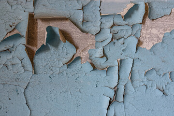 Background of the old wall in the abandoned apartment. Old paint cracked