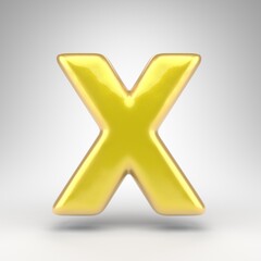 Obraz premium Letter X uppercase on white background. Yellow car paint 3D letter with glossy metallic surface.