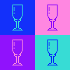 Pop art line Glass of champagne icon isolated on color background. Vector.