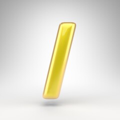 Forward slash symbol on white background. Yellow car paint 3D sign with glossy metallic surface.