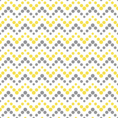 Illuminating yellow and ultimate gray seamless zigzag pattern, vector illustration. Seamless chevron pattern with gray and yellow lines of dots on white. Zig zag geometric background
